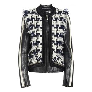 Alexander Wang Oversized Leather & Tweed Hybrid Jacket Size S